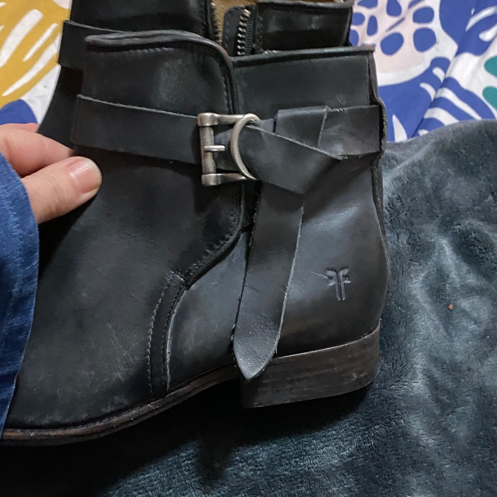 Frye Black Leather Boots with Zipper - Picture 3 of 5